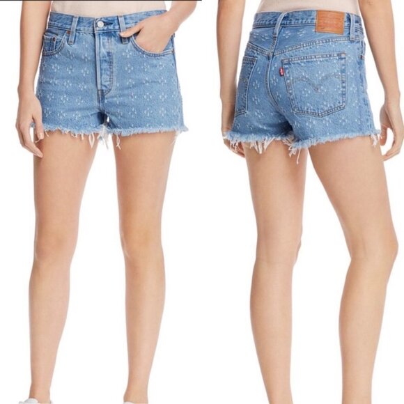 Levi's 501 Premium quality Button fly shorts Size 25 Distressed Dottie Blues - Picture 2 of 10